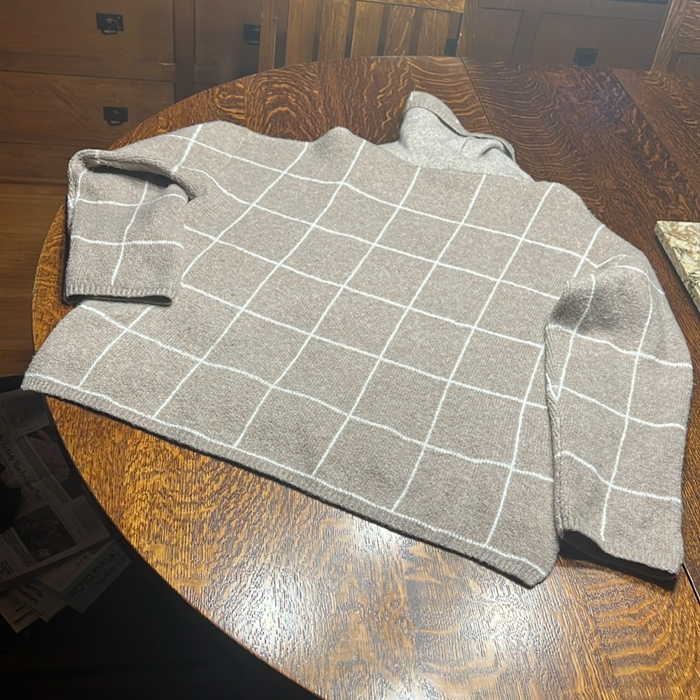 Madewell Windowpane Turtleneck Sweater Women’s XL very Good Tan Cream - Picture 10 of 10